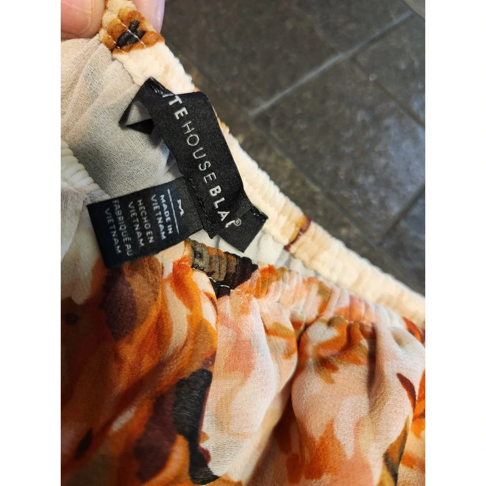 WHBM Off The Shoulder Floral Ruffle Collar Balloon Sleeve Chiffon‎ Blouse Sz M